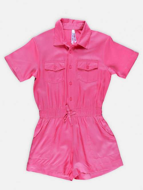 girls solid cotton playsuit - 21237065 -  Standard Image - 0