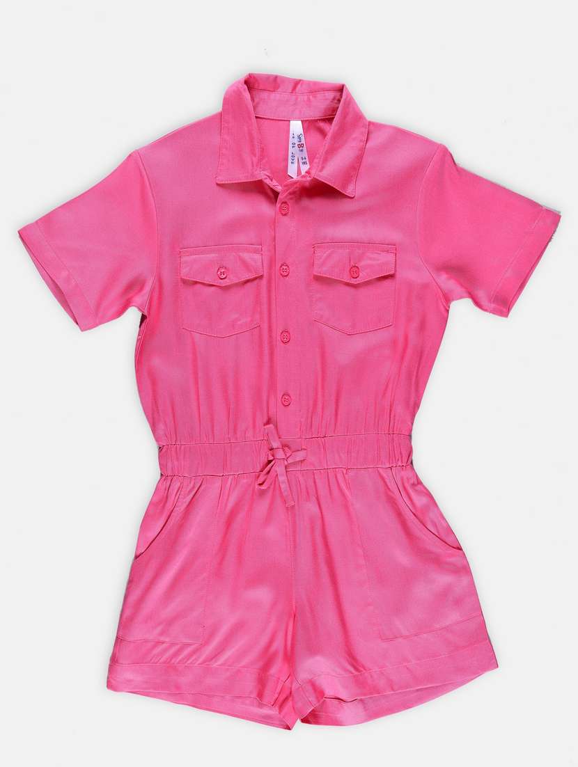 girls solid cotton playsuit - 21237065 -  Zoom Image - 0