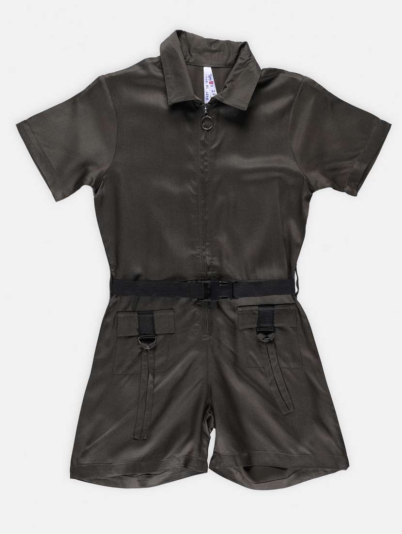 girls solid cotton playsuit - 21237066 - Zoom Image - 0