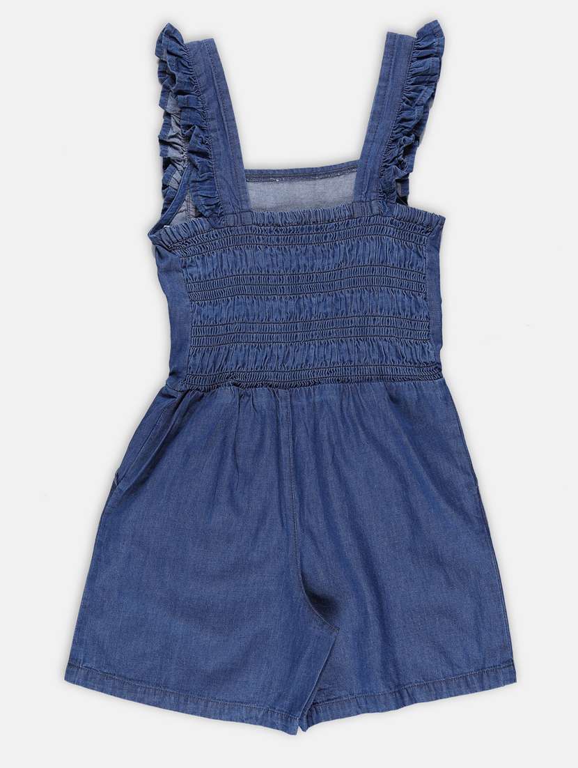girls solid cotton playsuit