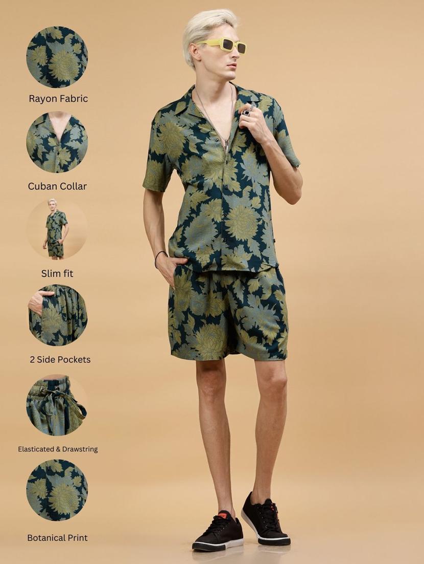 men printed rayon co-ord set