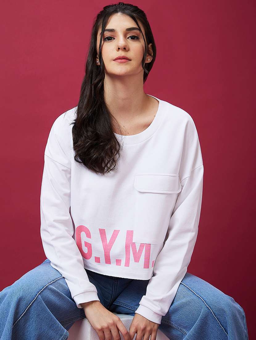 white cotton placement print sweatshirt - 21237136 -  Standard Image - 3