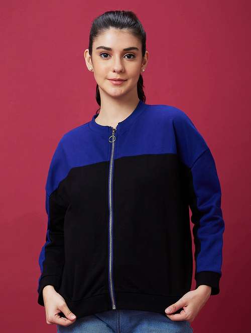 black cotton color block sweatshirt - 21237138 -  Standard Image - 0