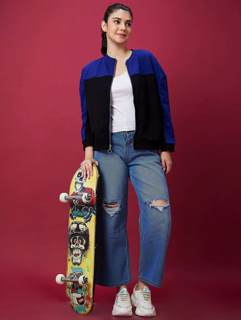 black cotton color block sweatshirt - 21237138 -  Standard Image - 3