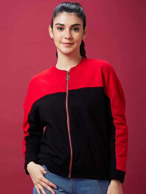 black cotton color block sweatshirt - 21237139 -  Standard Image - 0