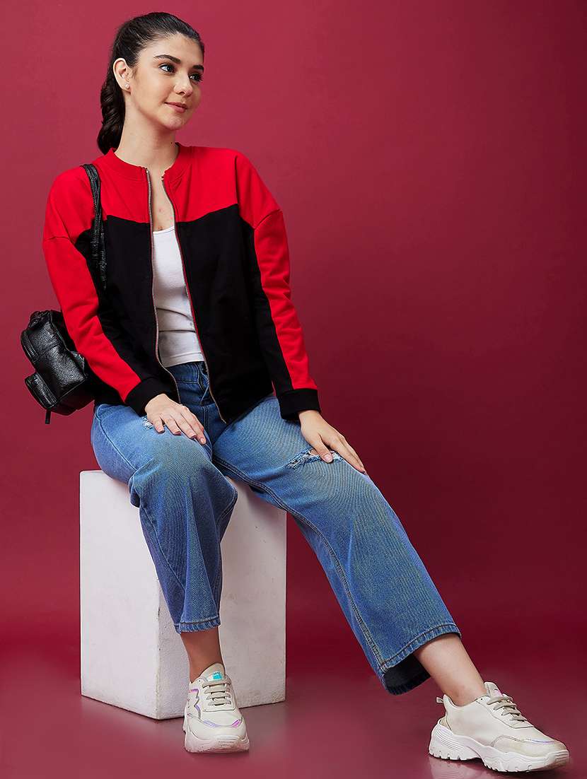 black cotton color block sweatshirt - 21237139 -  Standard Image - 3