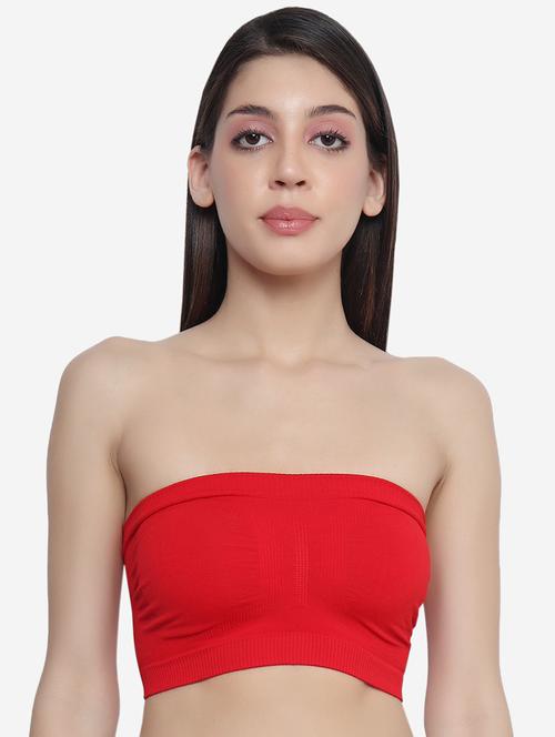 red cotton blend tube bra - 21237196 - Standard Image - 0
