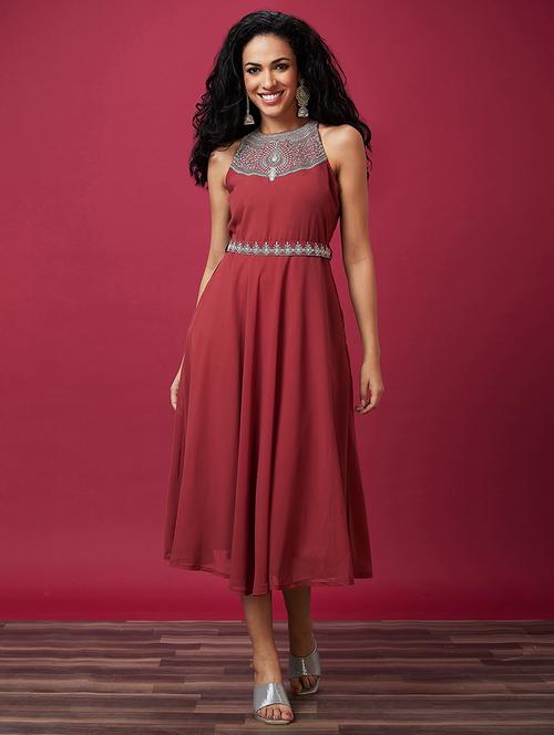 rust georgette aline ethnic dress - 21237414 - Standard Image - 0