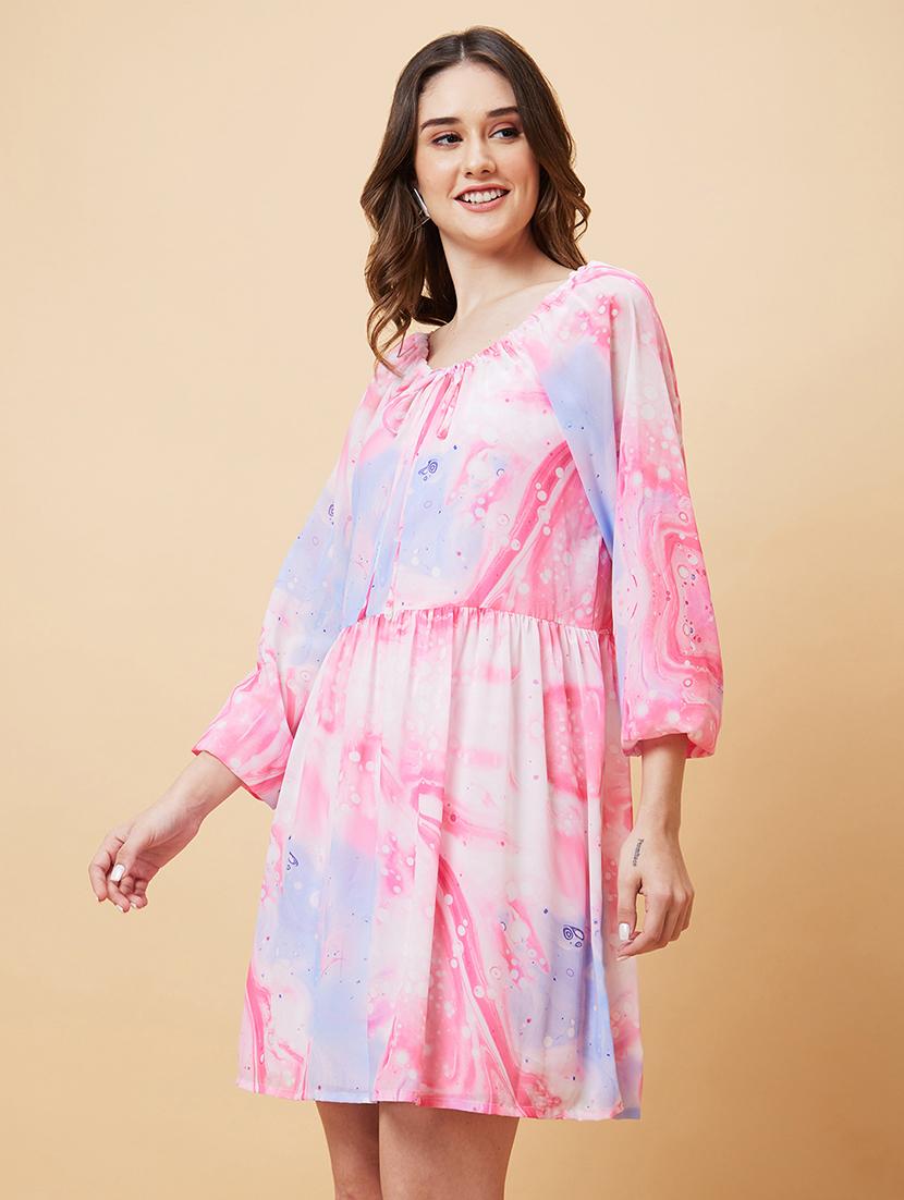 pink polyester a-line dress