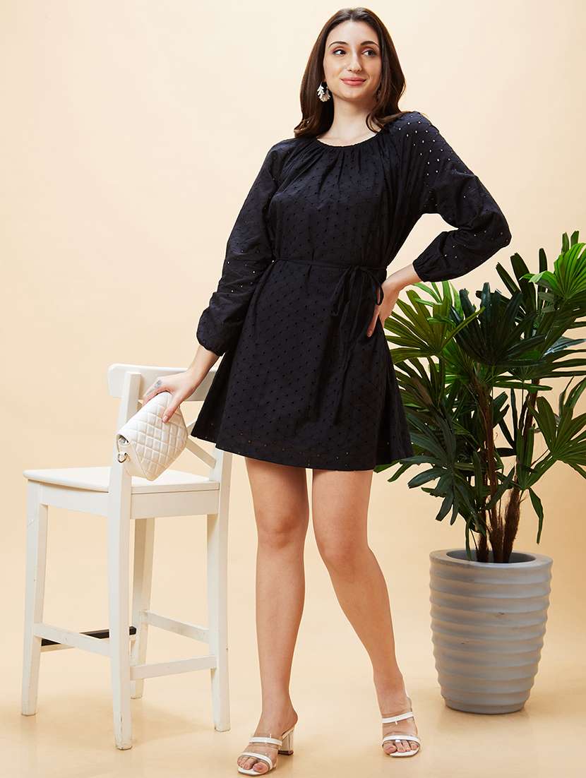 black cotton a-line dress - 21237427 - Standard Image - 3