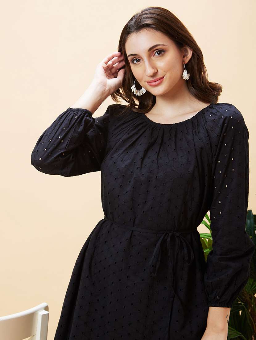 black cotton a-line dress - 21237427 - Standard Image - 5