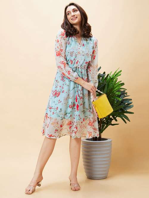 green polyester a-line dress - 21237429 - Standard Image - 0