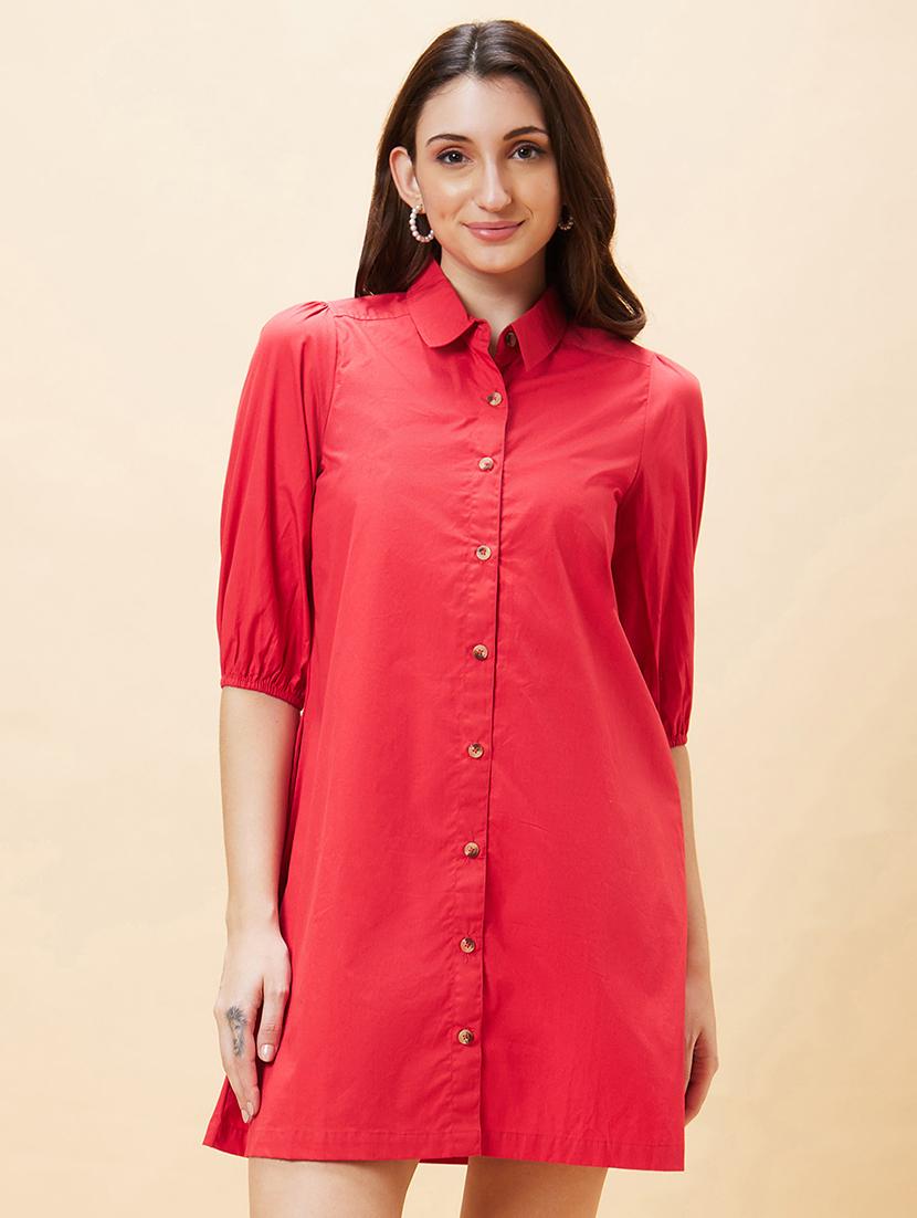 red cotton shirt dress - 21237432 - Zoom Image - 0