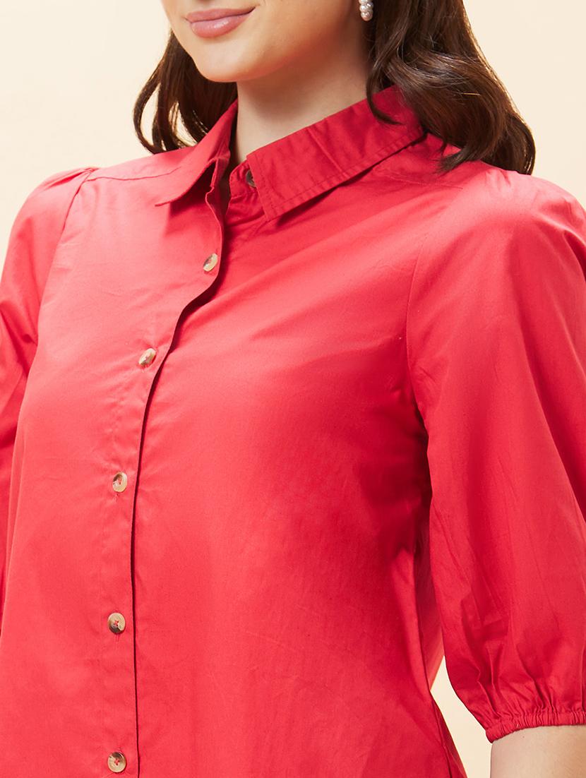 red cotton shirt dress - 21237432 - Standard Image - 5