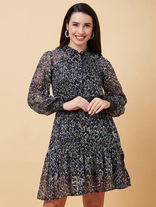 black polyester fit & flare dress - 21237434 - Standard Image - 0