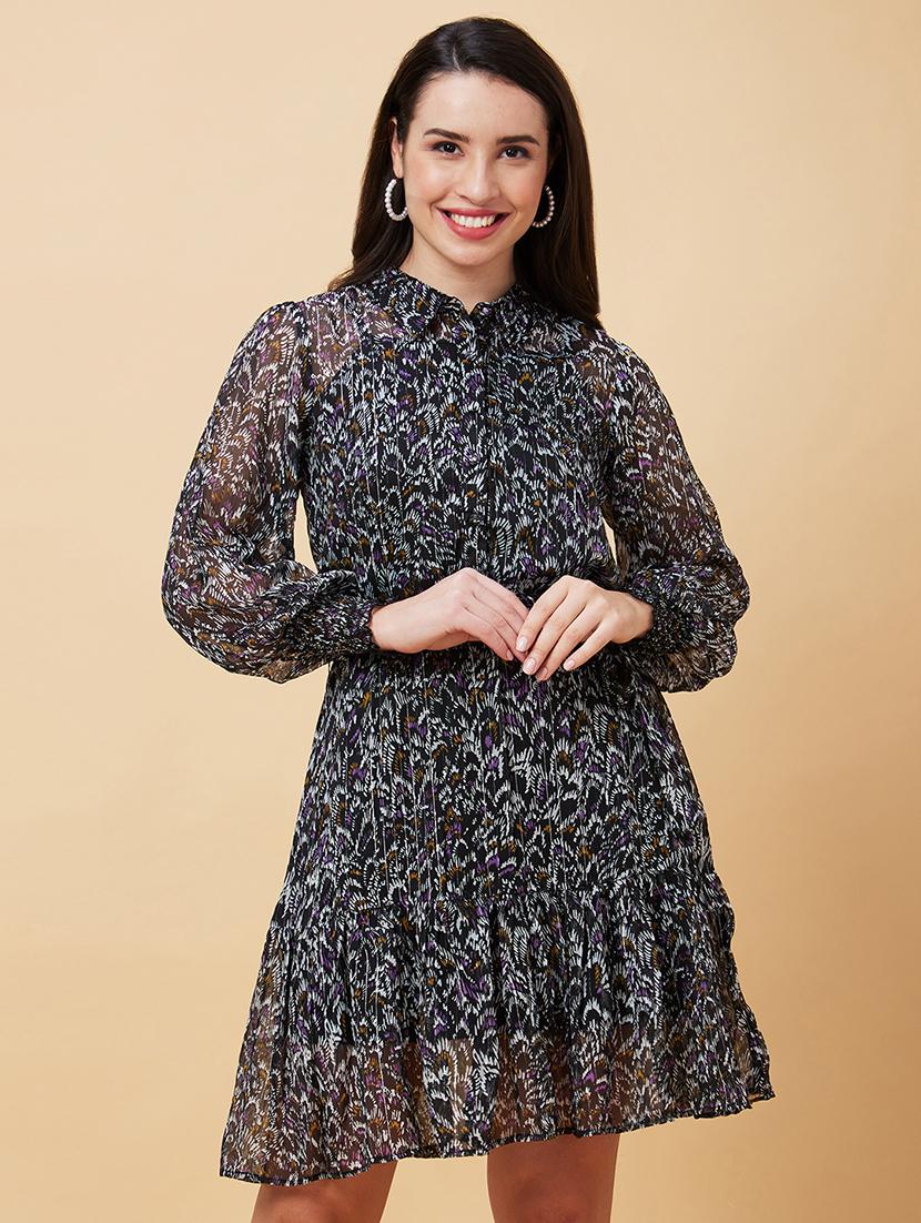 black polyester fit & flare dress - 21237434 - Zoom Image - 0