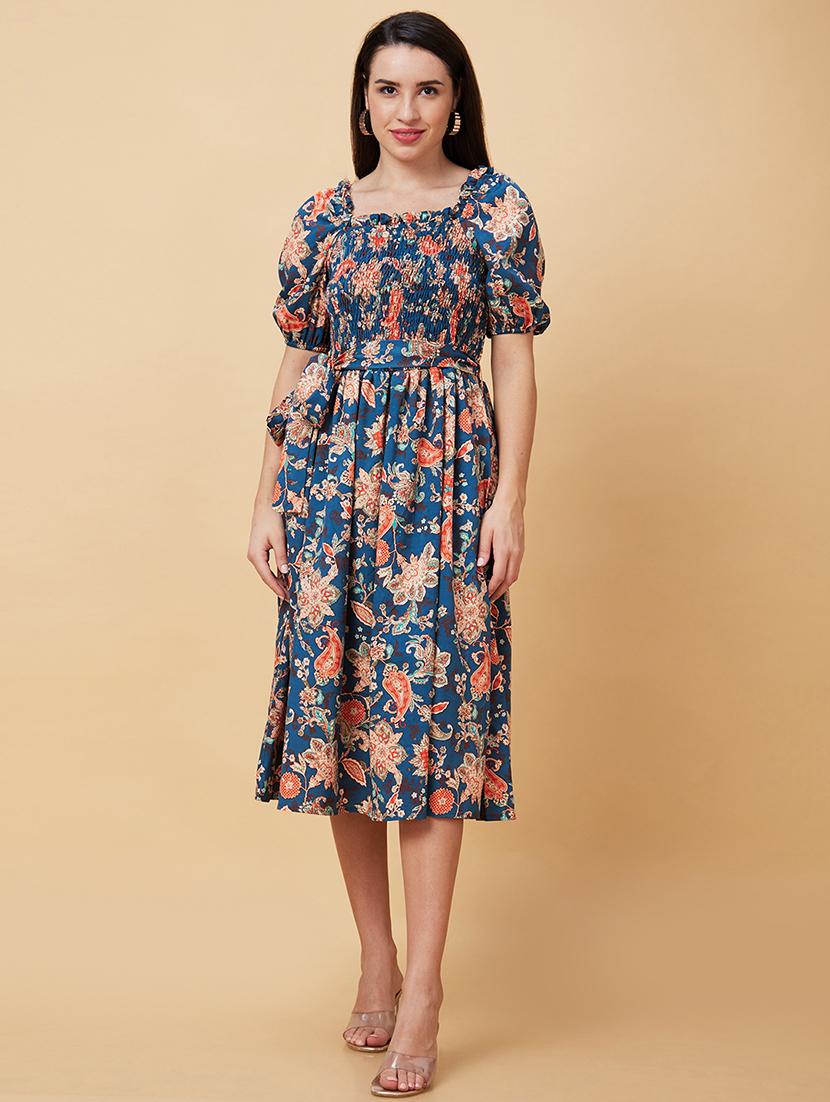 teal polyester fit & flare dress - 21237436 - Zoom Image - 0