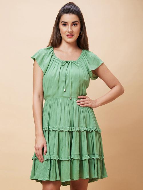 green rayon tiered dress - 21237441 - Standard Image - 0