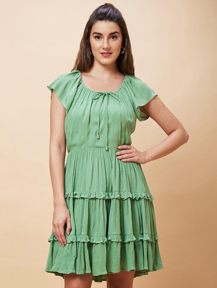 green rayon tiered dress - 21237441 - Zoom Image - 0