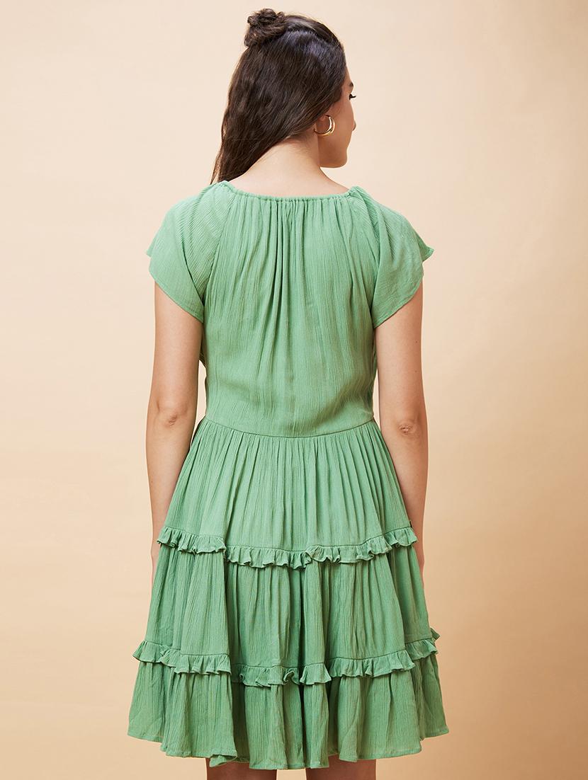 green rayon tiered dress - 21237441 - Standard Image - 3
