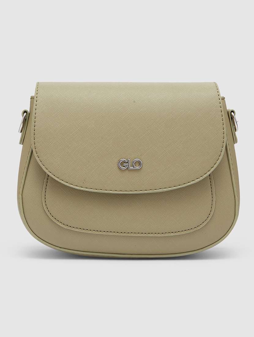 globus women olive solid vegan leather sling bag