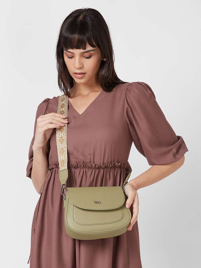 globus women olive solid vegan leather sling bag - 21237572 -  Standard Image - 5