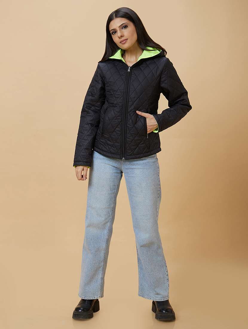 women solids quilted hooded neck jackets - 21237603 -  Standard Image - 3