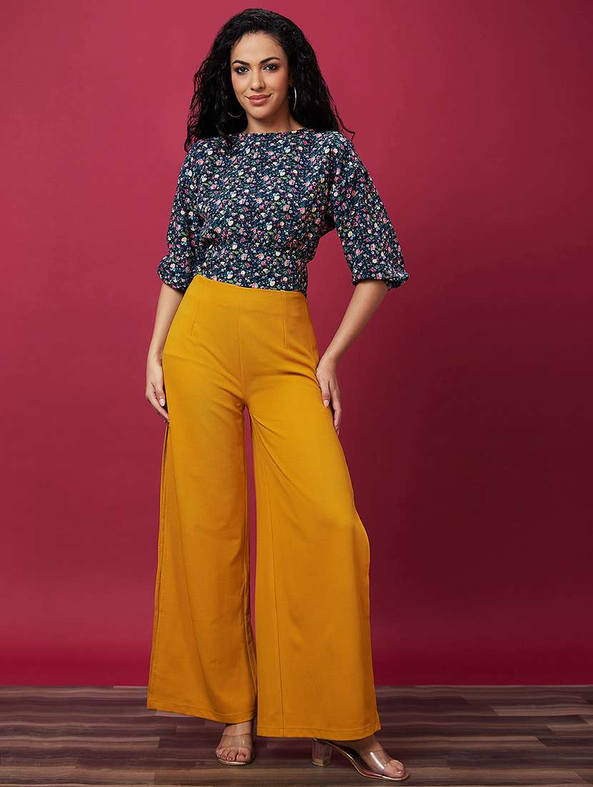 women high rise solid wide leg trouser - 21237712 -  Standard Image - 5