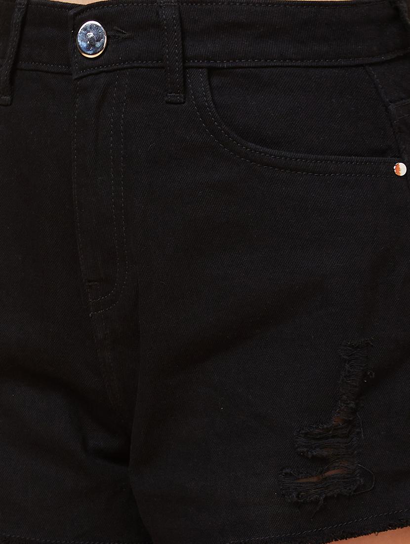 black cotton denim shorts - 21237716 - Standard Image - 5