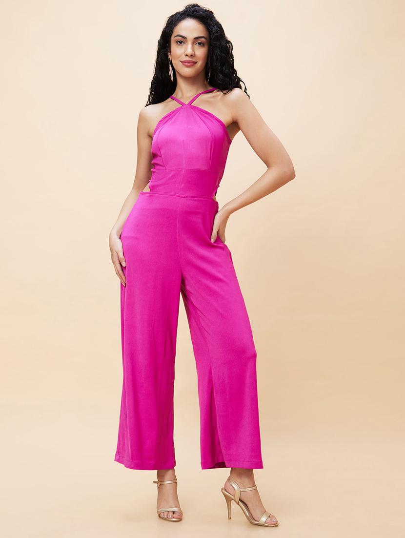 pink solid full leg jumpsuit - 21237733 - Zoom Image - 0