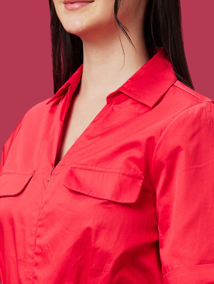 red solid cotton full leg jumpsuit - 21237737 - Standard Image - 5