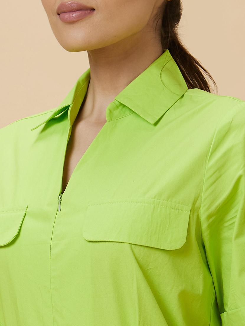 green solid cotton full leg jumpsuit - 21237738 - Standard Image - 5