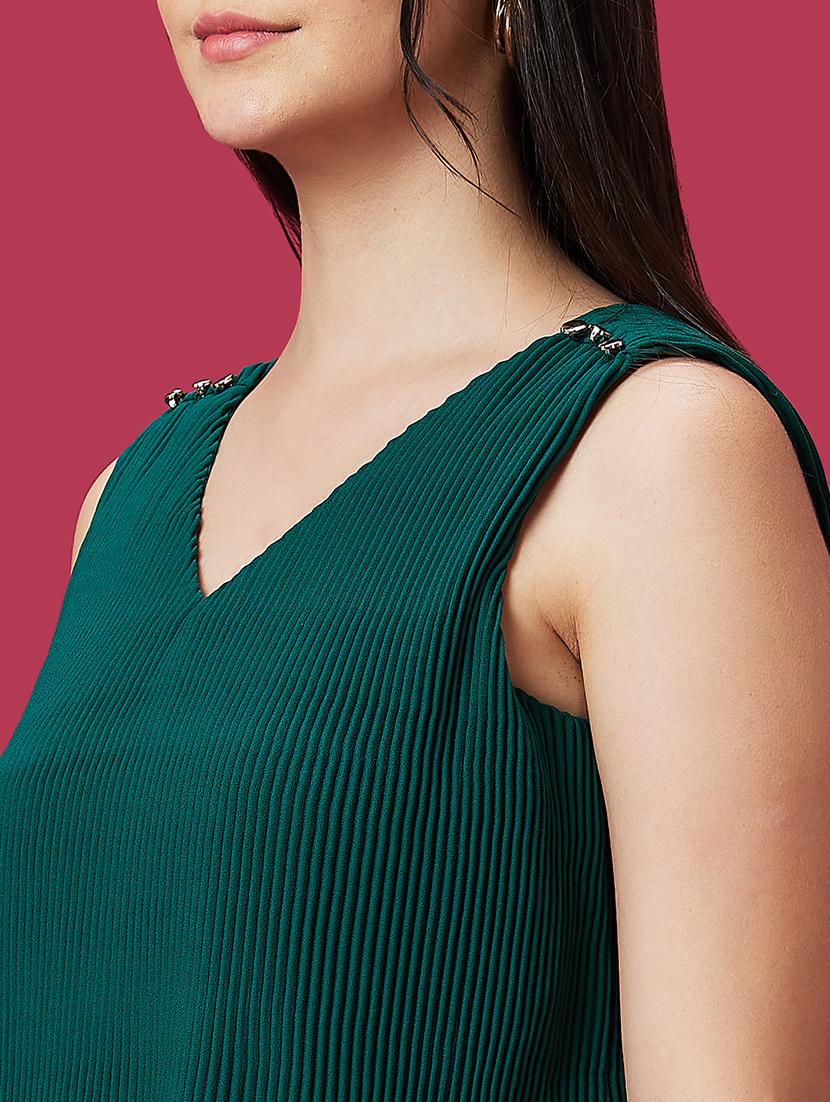 globus women green v-neck accordion pleats party jumpsuit - 21237743 - Standard Image - 5