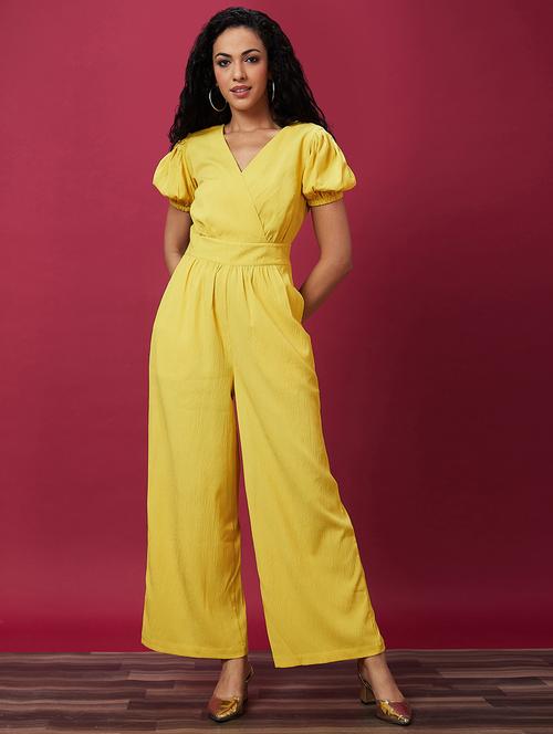 yellow solid full leg jumpsuit - 21237746 - Standard Image - 0