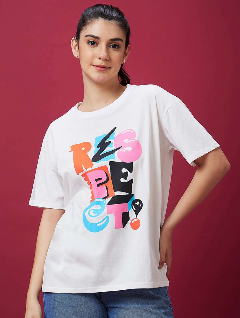 women round neck front printed t-shirt