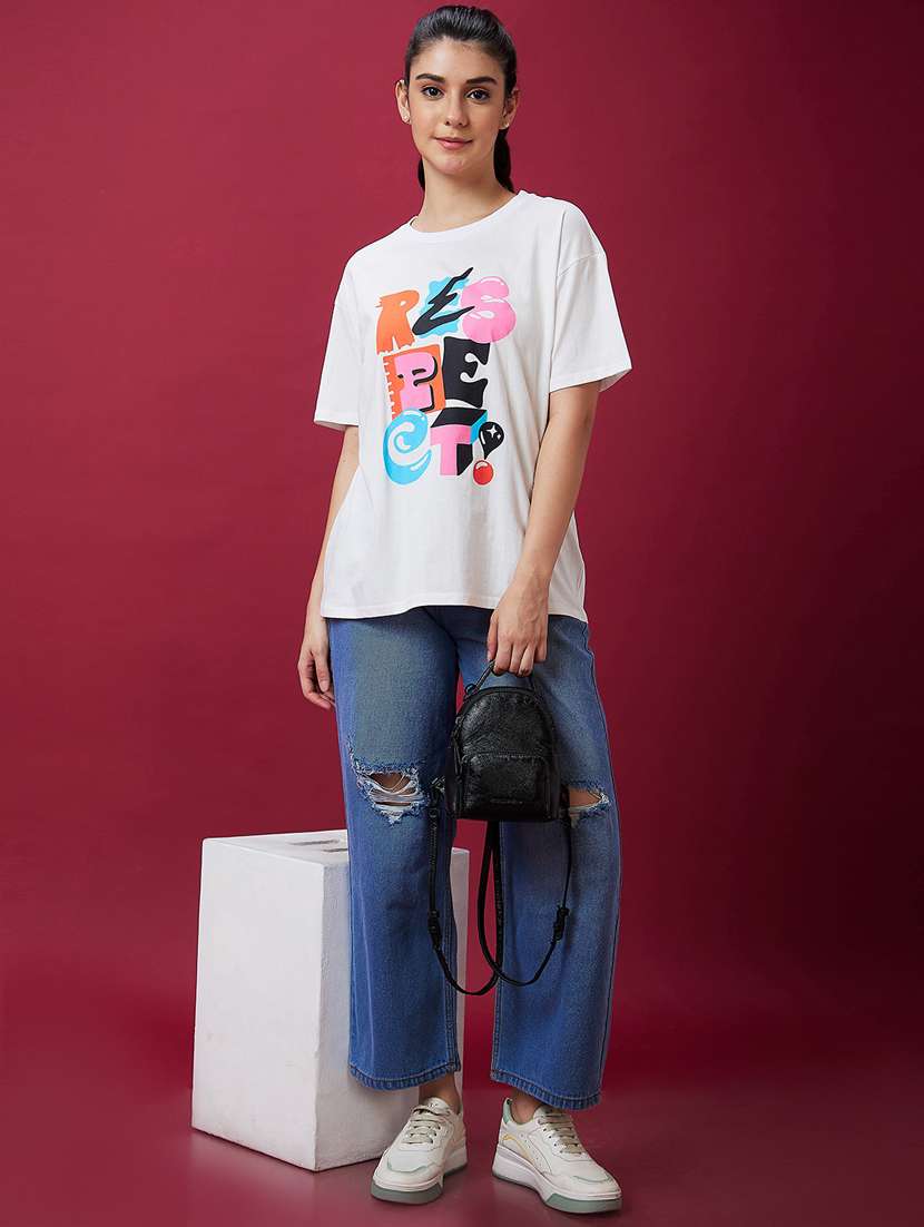women round neck front printed t-shirt - 21237766 -  Standard Image - 3