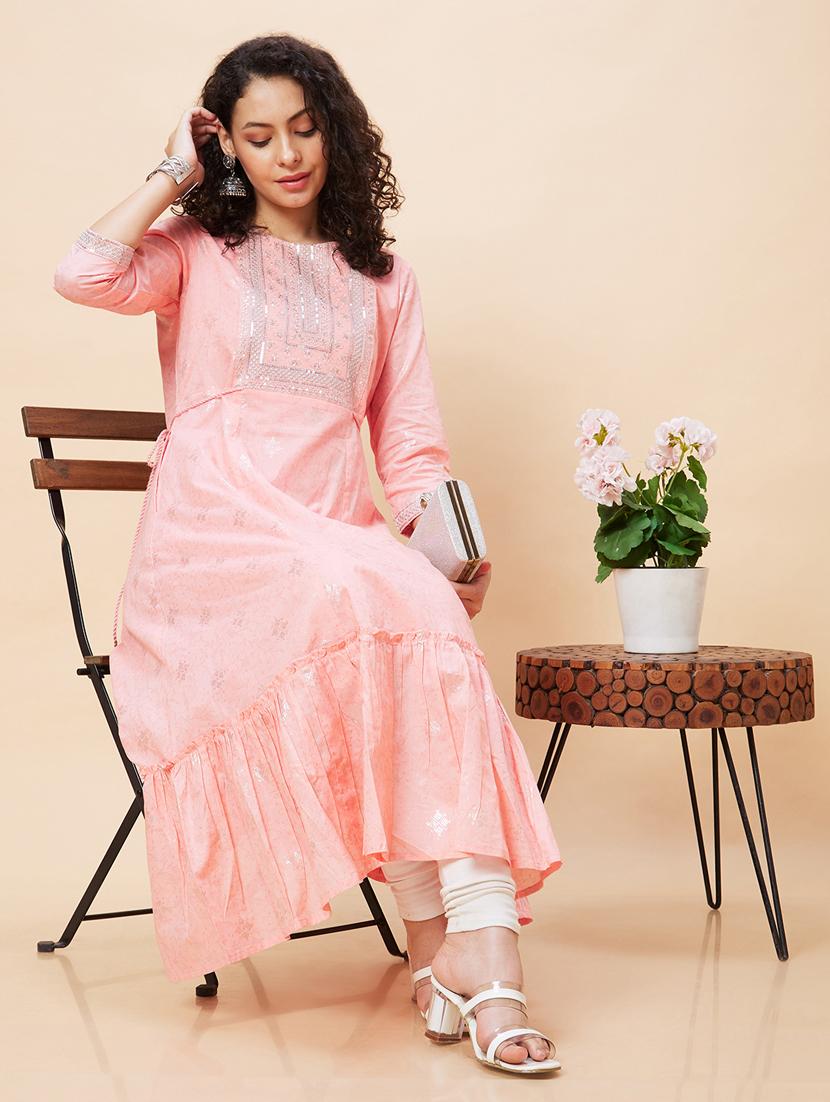 women three quarter sleeve a-line kurta - 21237793 - Standard Image - 3