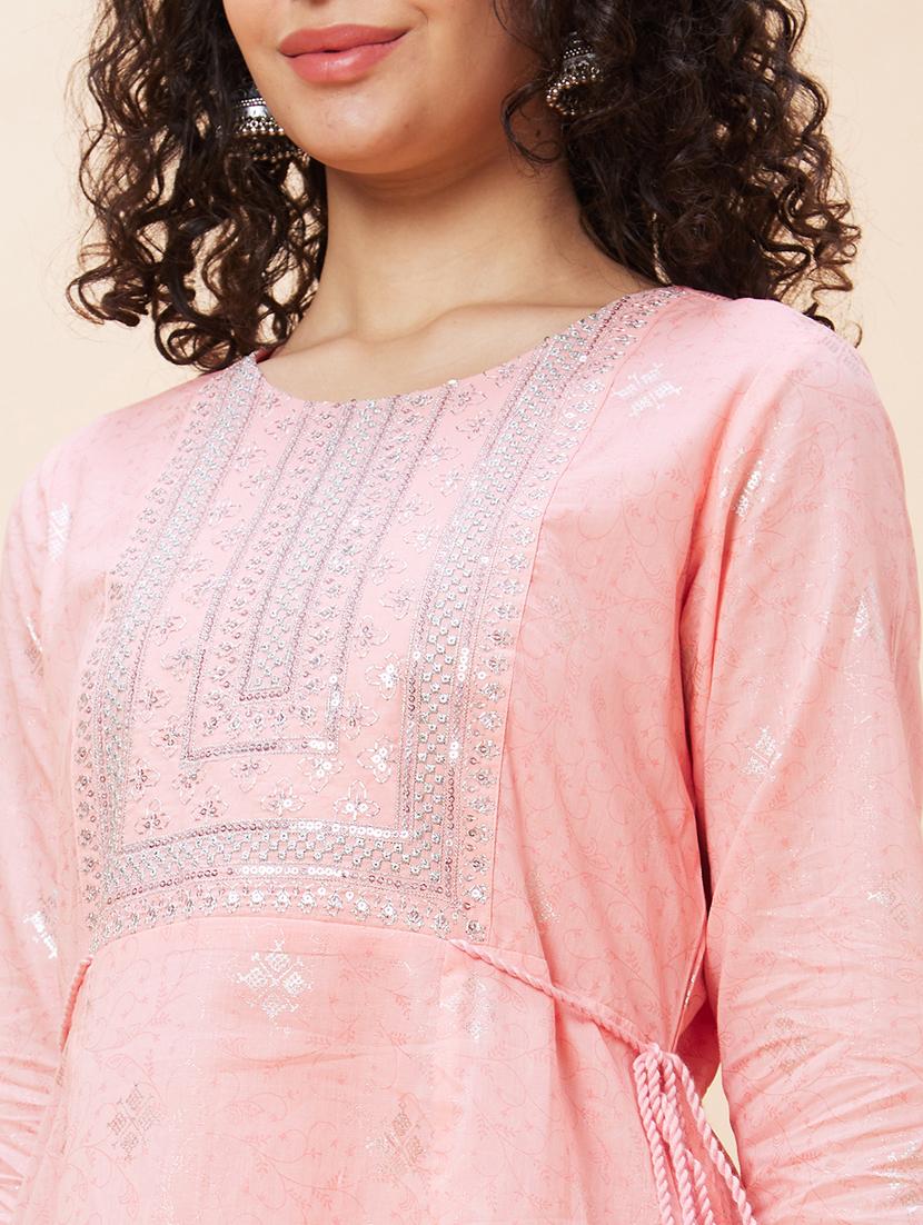 women three quarter sleeve a-line kurta - 21237793 - Standard Image - 5