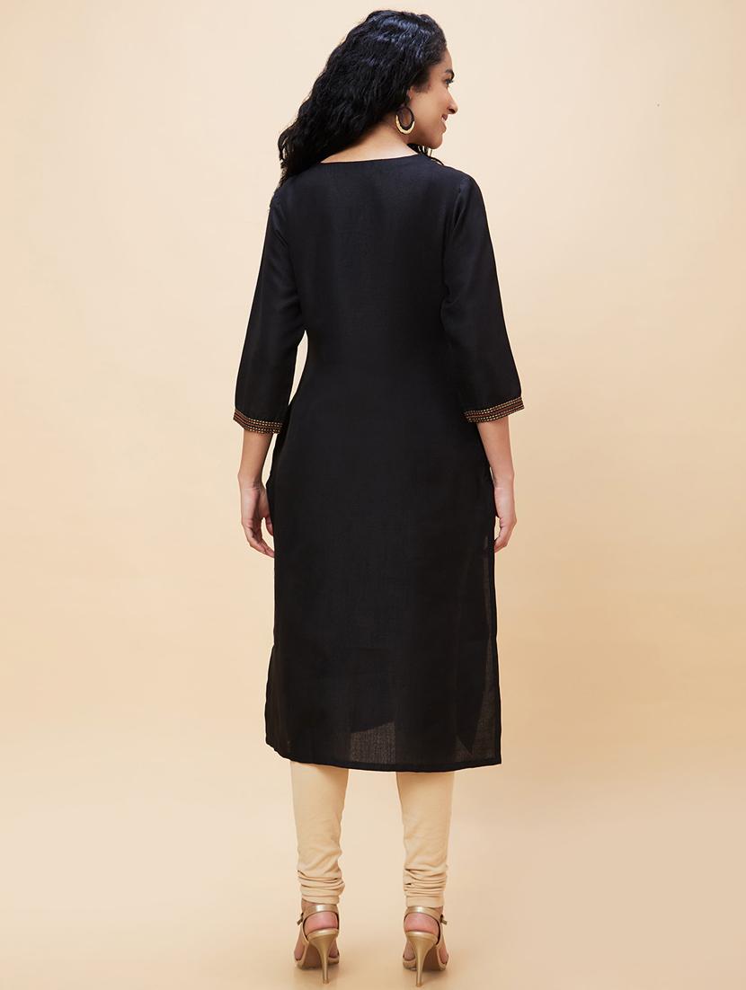 women three quarter sleeve straight kurta - 21237794 - Standard Image - 3