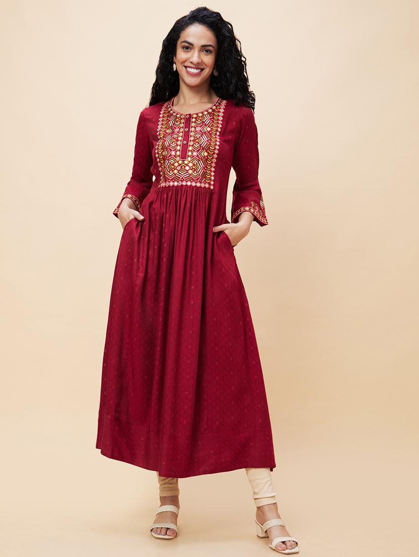 women three quarter sleeve a-line kurta - 21237804 -  Zoom Image - 0