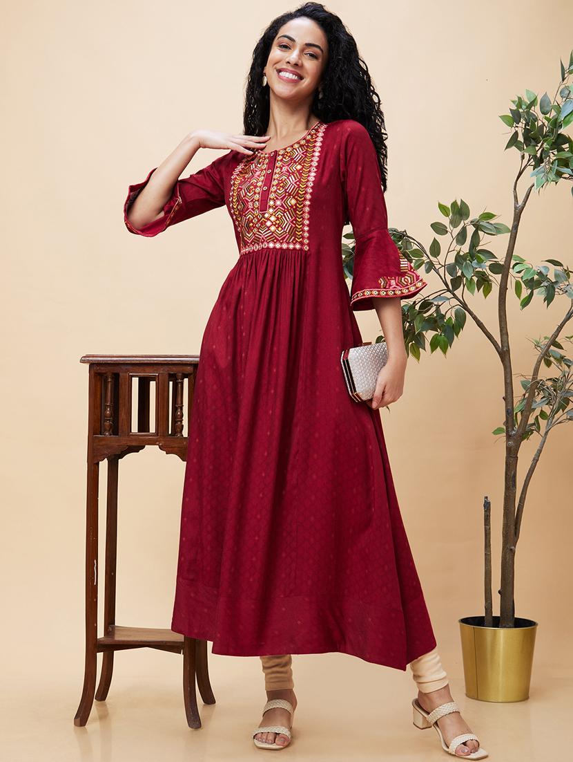 women three quarter sleeve a-line kurta - 21237804 - Standard Image - 3