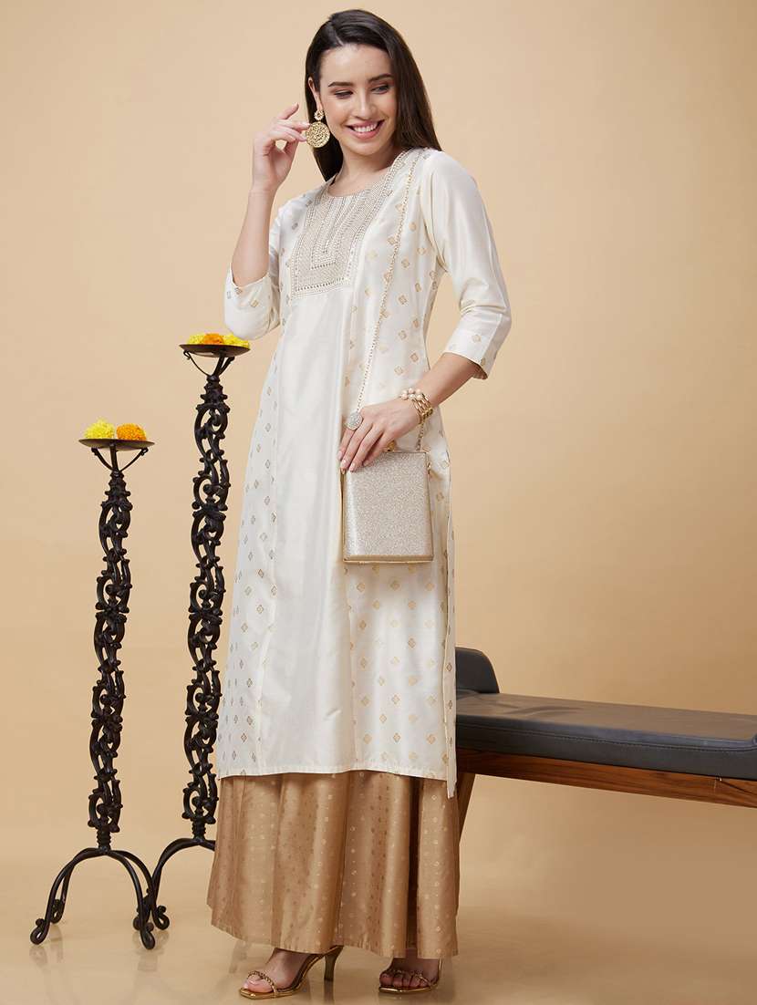 women three quarter sleeve straight kurta - 21237808 -  Standard Image - 3