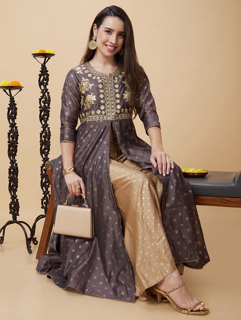 women three quarter sleeve a-line kurta - 21237813 - Standard Image - 3