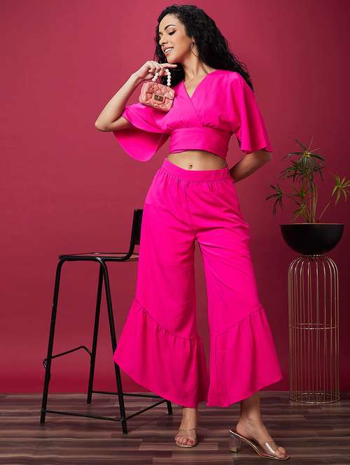 pink solid top and palazzos set co-ord - 21237823 - Standard Image - 0