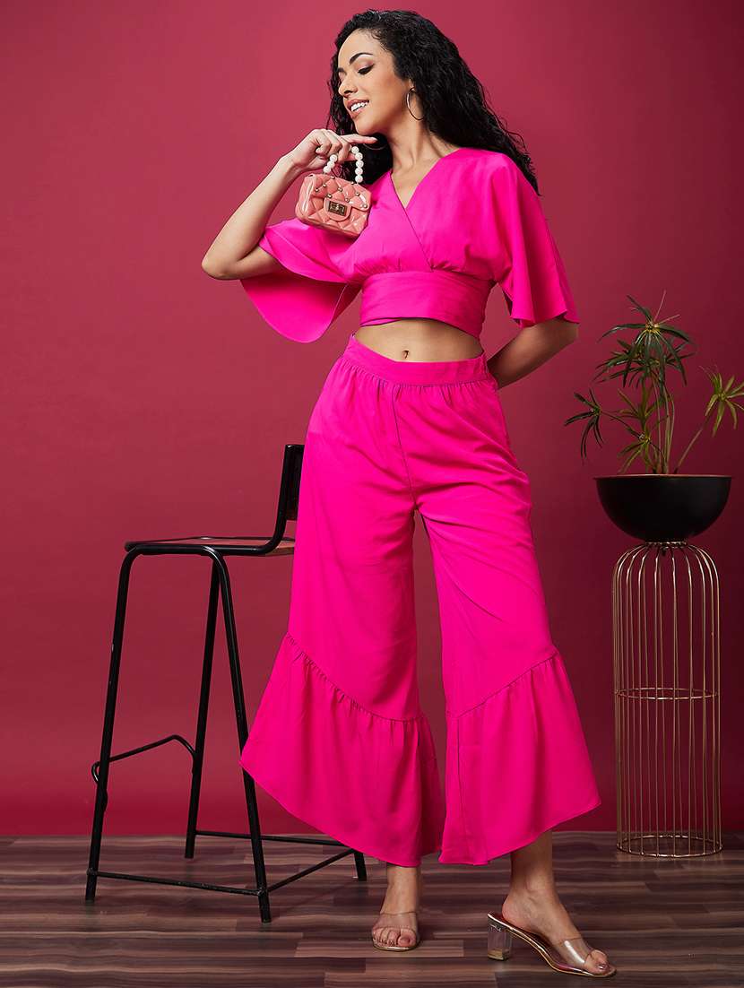 pink solid top and palazzos set co-ord - 21237823 - Zoom Image - 0