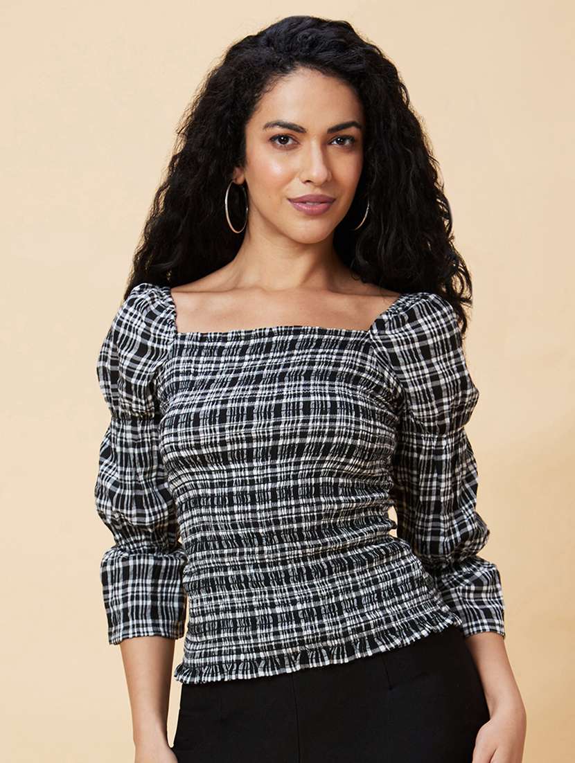 black checkered cotton regular top - 21237824 - Zoom Image - 0