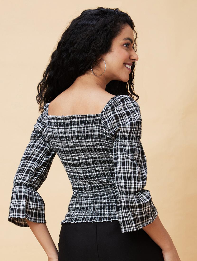 black checkered cotton regular top - 21237824 - Standard Image - 3