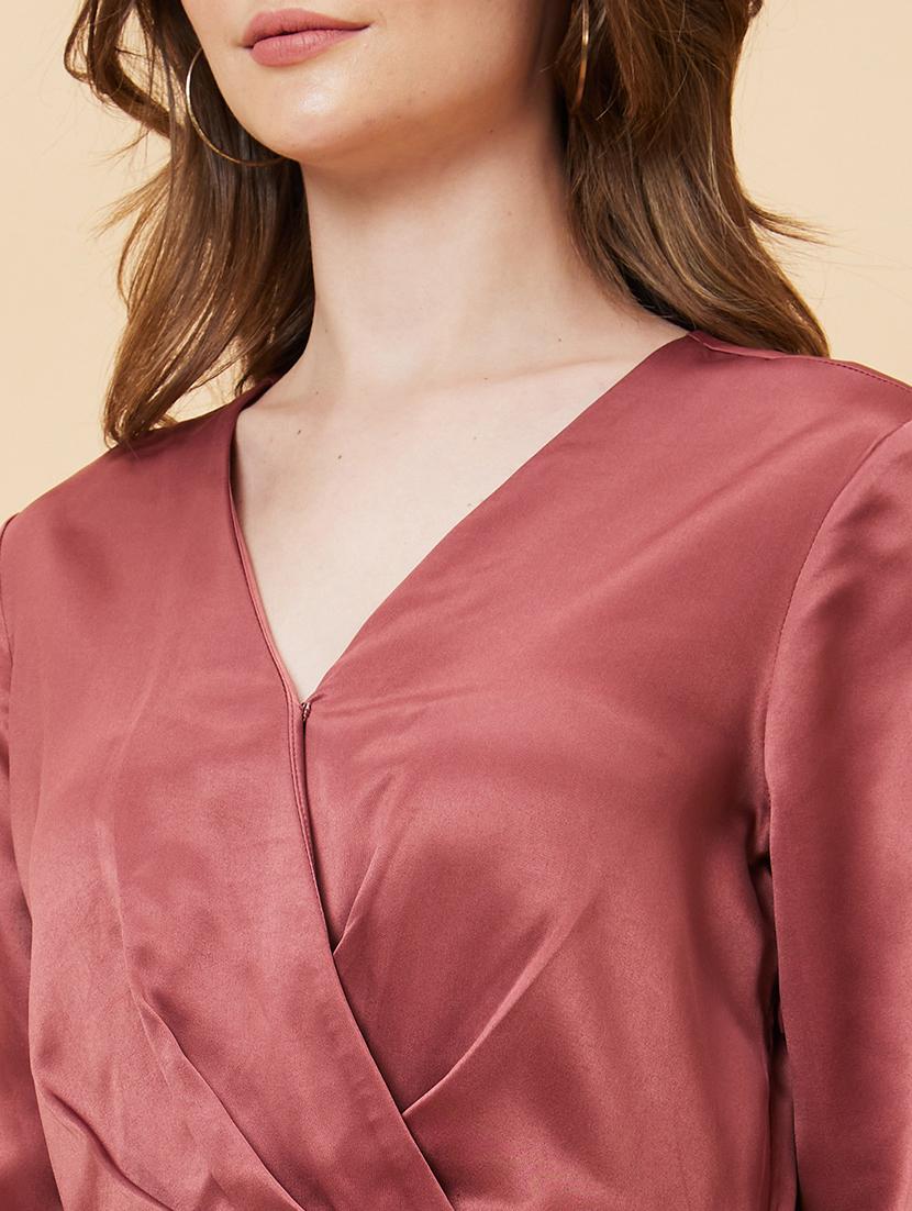 globus women dusty pink long cuffed sleeves v-neck wrap party top - 21237838 - Standard Image - 5