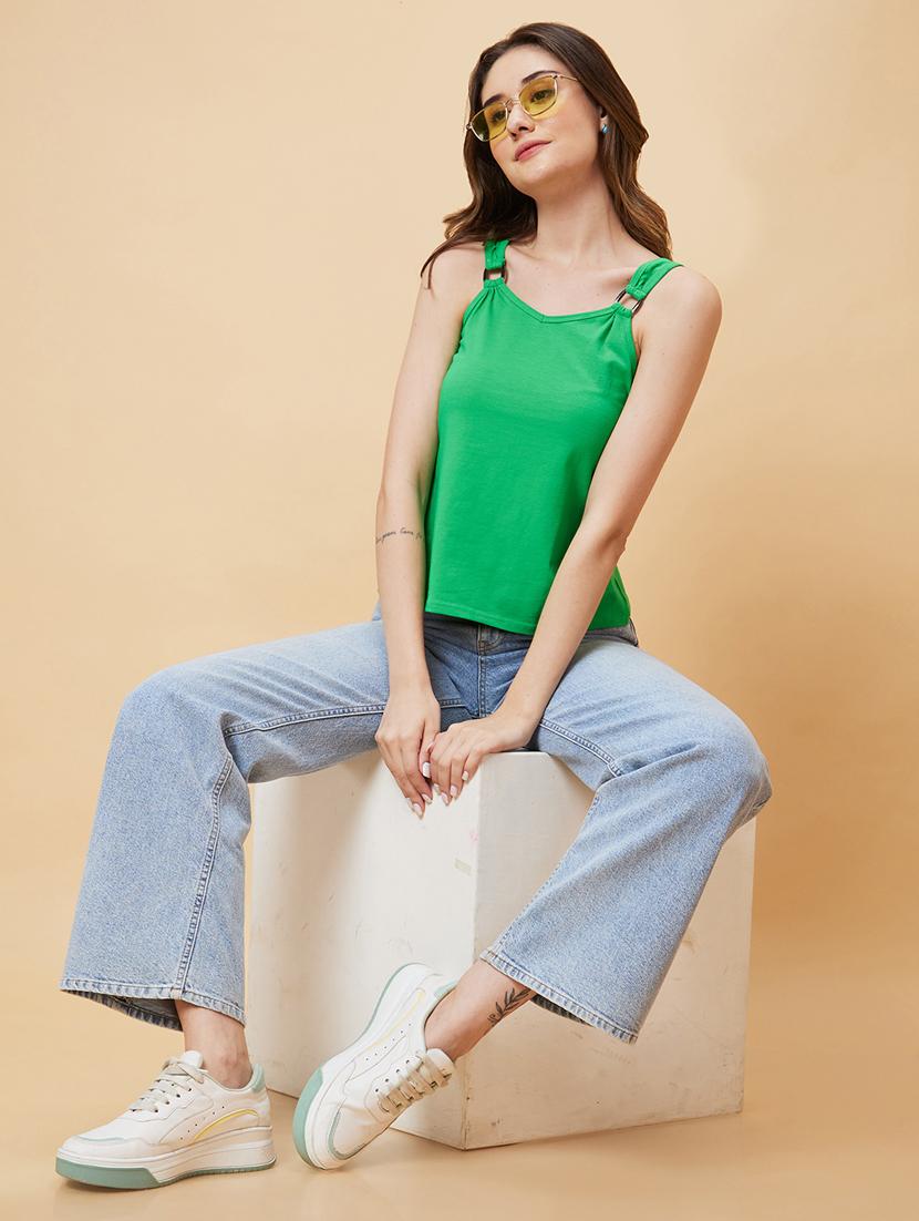 green cotton regular top - 21237841 - Standard Image - 3