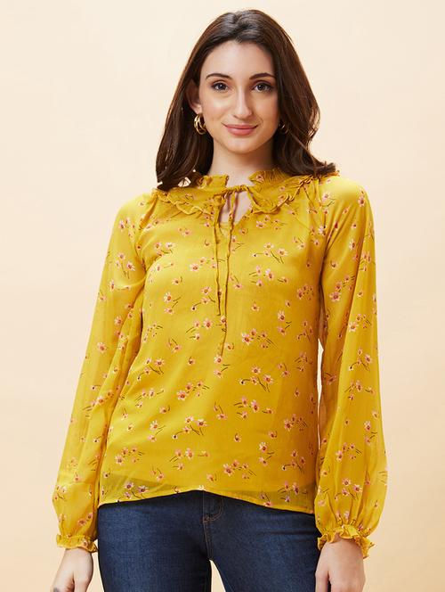 yellow floral printed regular top - 21237848 -  Standard Image - 0